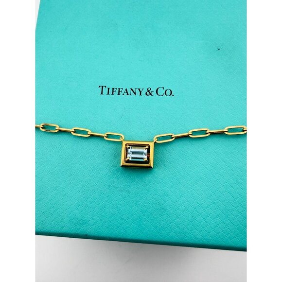 RARE Tiffany & Co. Aquamarine Jewel Box Necklace 17.75" 18k Yellow Gold - Picture 5 of 13